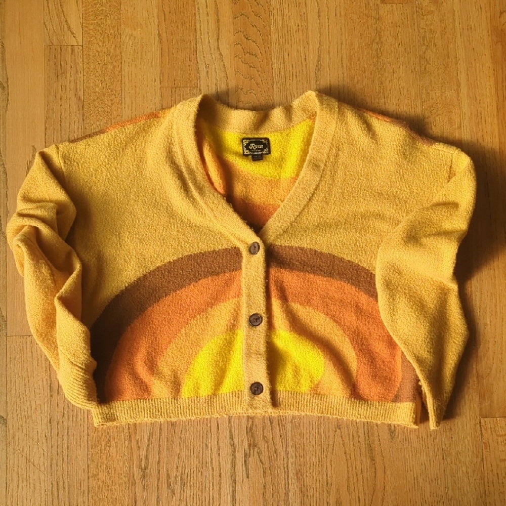 RVCA + Dana Trippe - Retro Rainbow Cardigan in Yellow and Orange